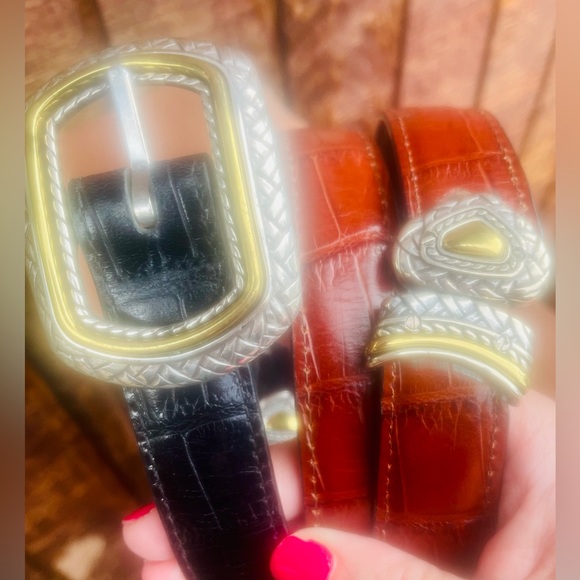 Brighton Marcus Two-Tone Reversible Twist Belt Convertible Brown Black Silver - Picture 2 of 12